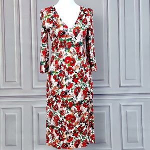 GOAT - Orange Floral Printed Long Sleeve V-cut Dress